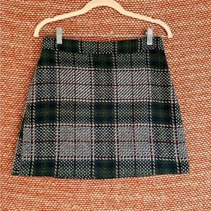 English Factory Green and Black Plaid Mini Skirt